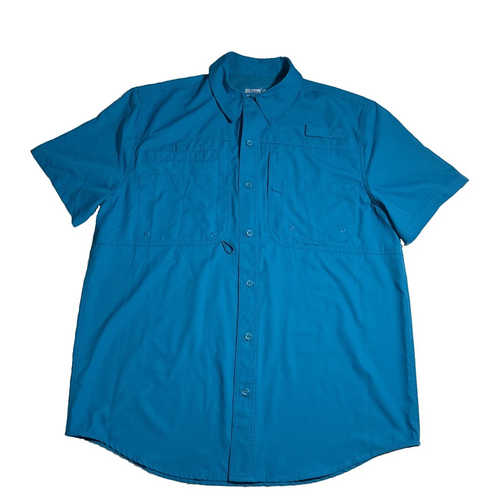 Reel Legends Saltwater Vented Fishing Short Sleeve Shirt Teal Blue  Mens Medium
